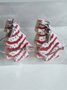 Festive Cake Dangle Earrings - Red & White